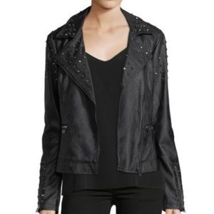 Max Studio Studded Faux-Leather Moto Jacket S